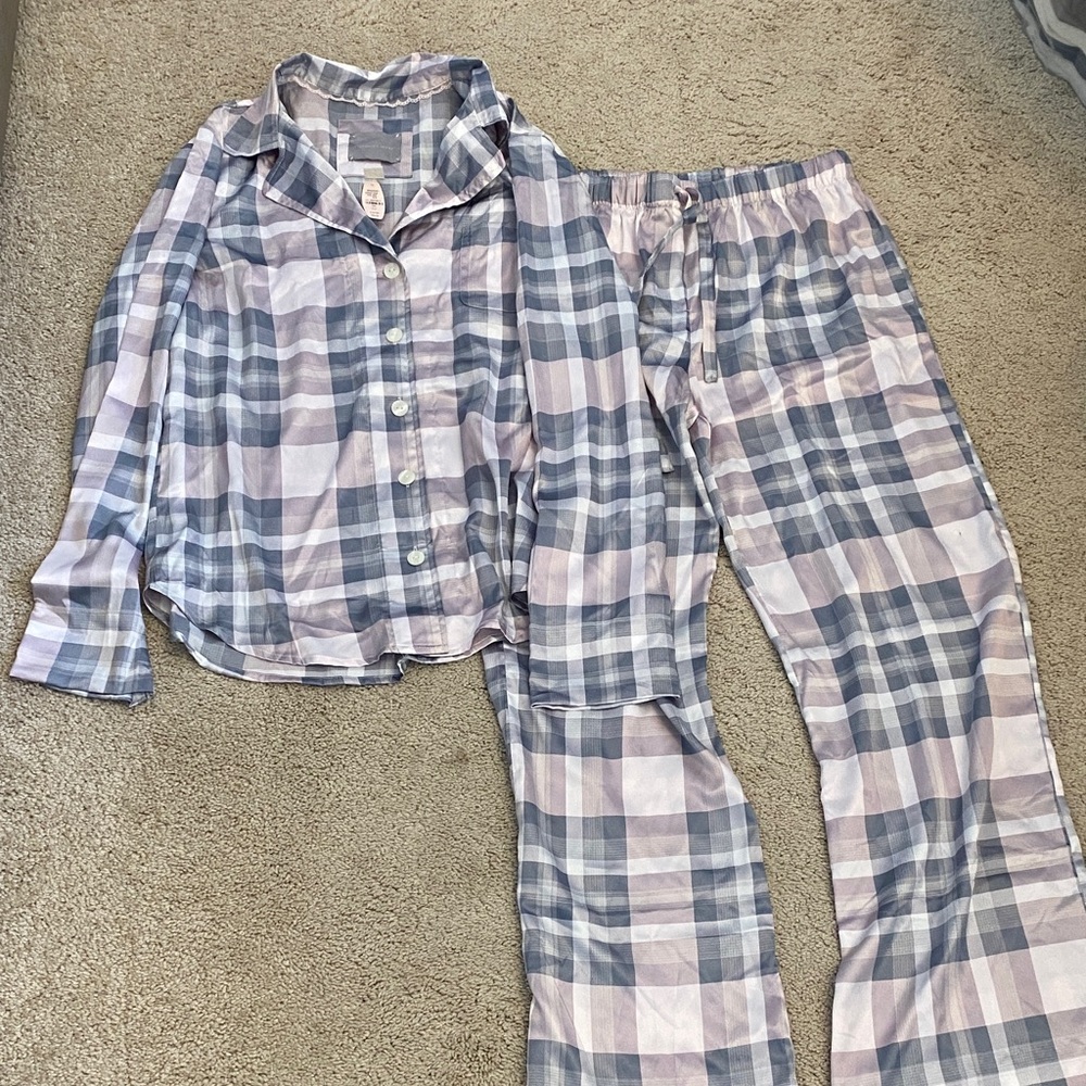 Victoria's Secret Pink & Gray Plaid Two-Piece Pajama Set